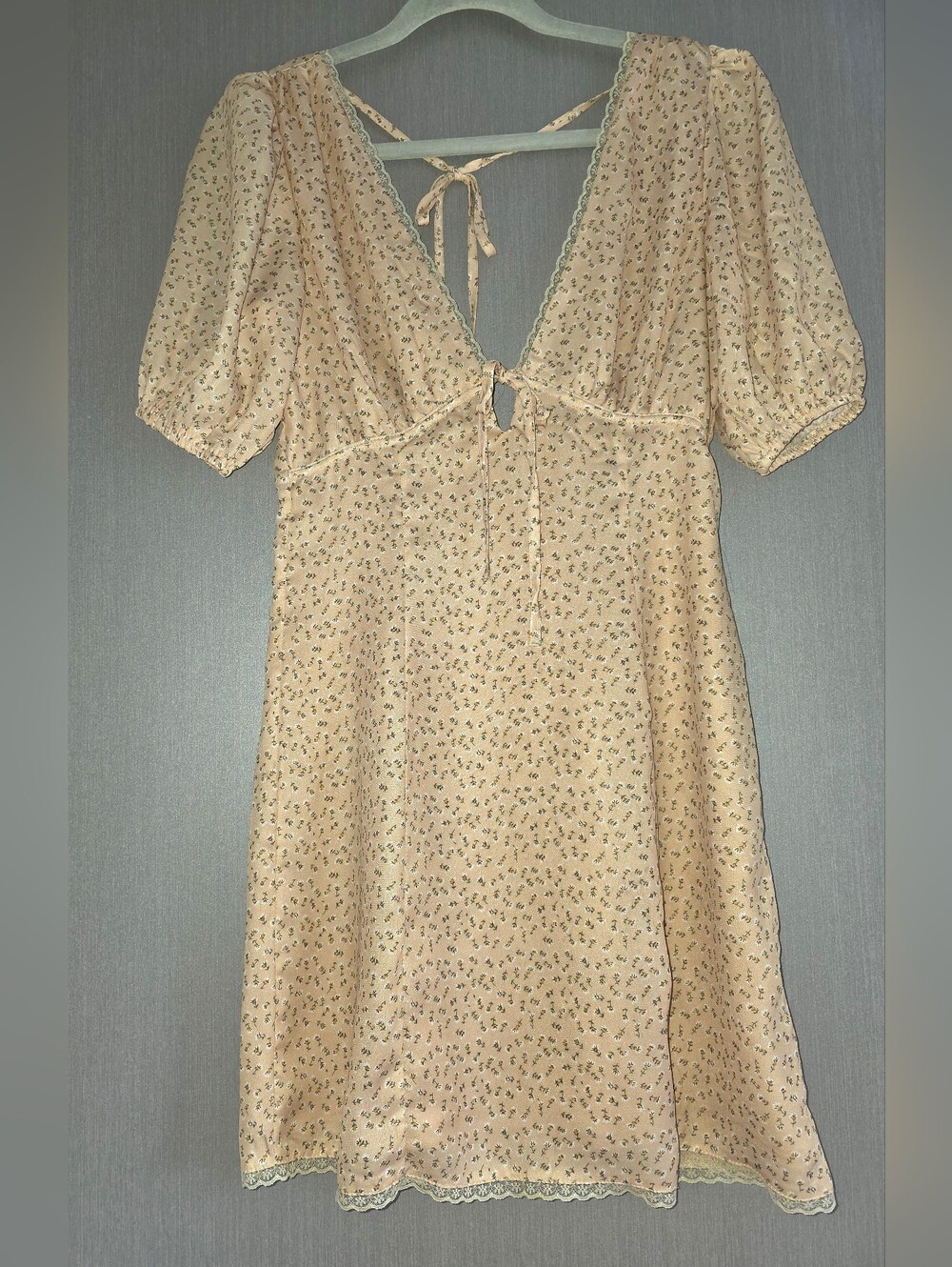 Storia Yellow Floral Tie-Back Mini Dress With Open Back Size Small